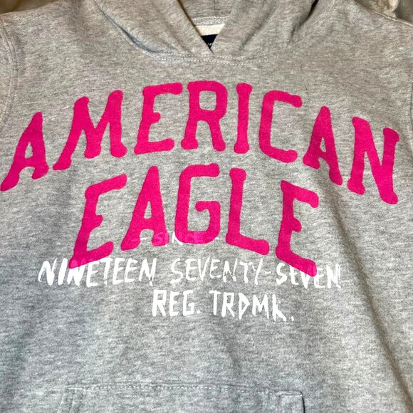 American Eagle Hoodie Womens Medium Grey Pink Logo Casual Sweatshirt Cozy Trendy - Picture 5 of 13
